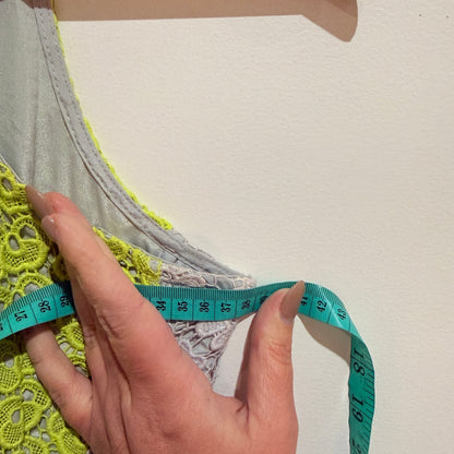 Shakuhachi Lime Green & Grey Lace Sleeveless Mini Dress | U/Arm to U/Arm 38cm