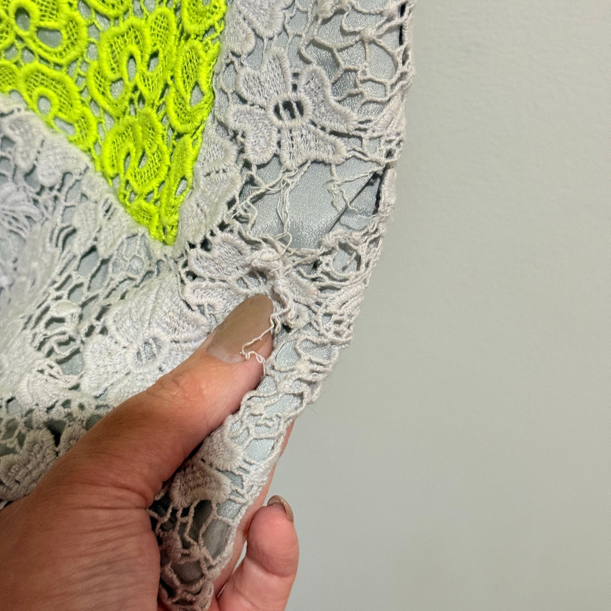 Shakuhachi Lime Green & Grey Lace Sleeveless Mini Dress | U/Arm to U/Arm 38cm