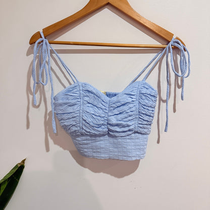 Light Blue Shirred Tie Strap Crop Top | U/Arm to U/Arm 34cm
