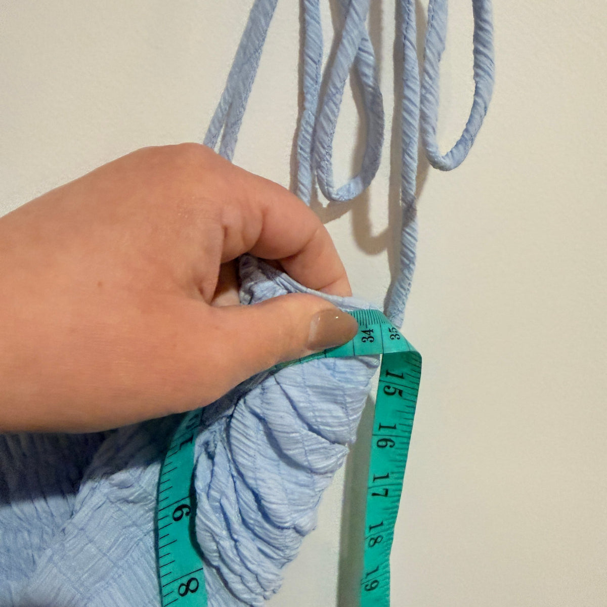 Light Blue Shirred Tie Strap Crop Top | U/Arm to U/Arm 34cm