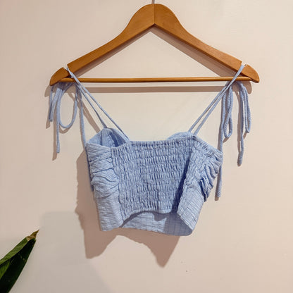 Light Blue Shirred Tie Strap Crop Top | U/Arm to U/Arm 34cm