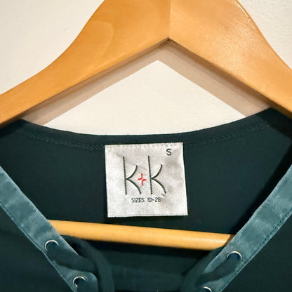 K+K Dark Green Lace Up Neckline 3/4 Sleeve Top Size S