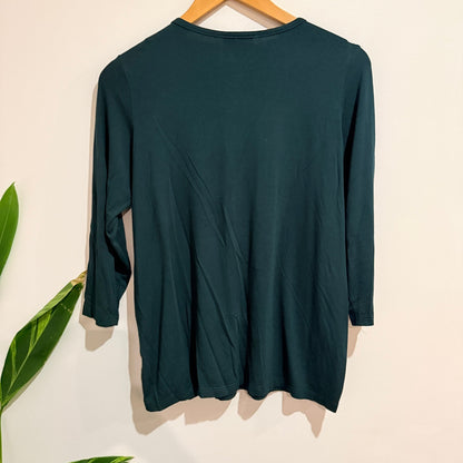 K+K Dark Green Lace Up Neckline 3/4 Sleeve Top Size S