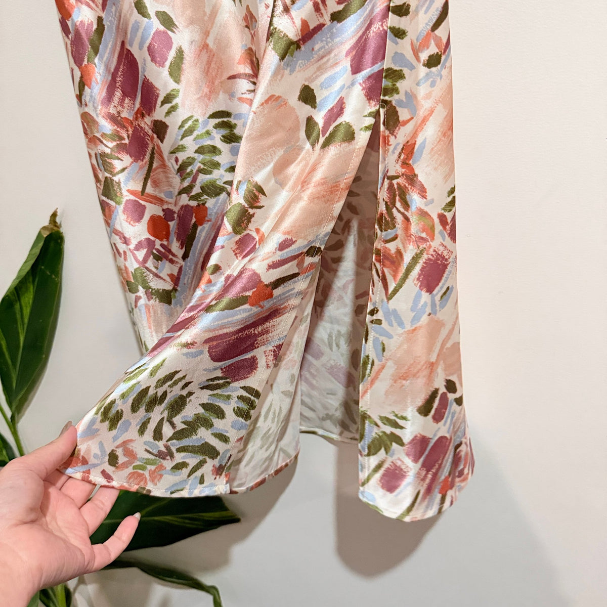 Pink Floral Print Satin Midi Skirt | Waist 68cm