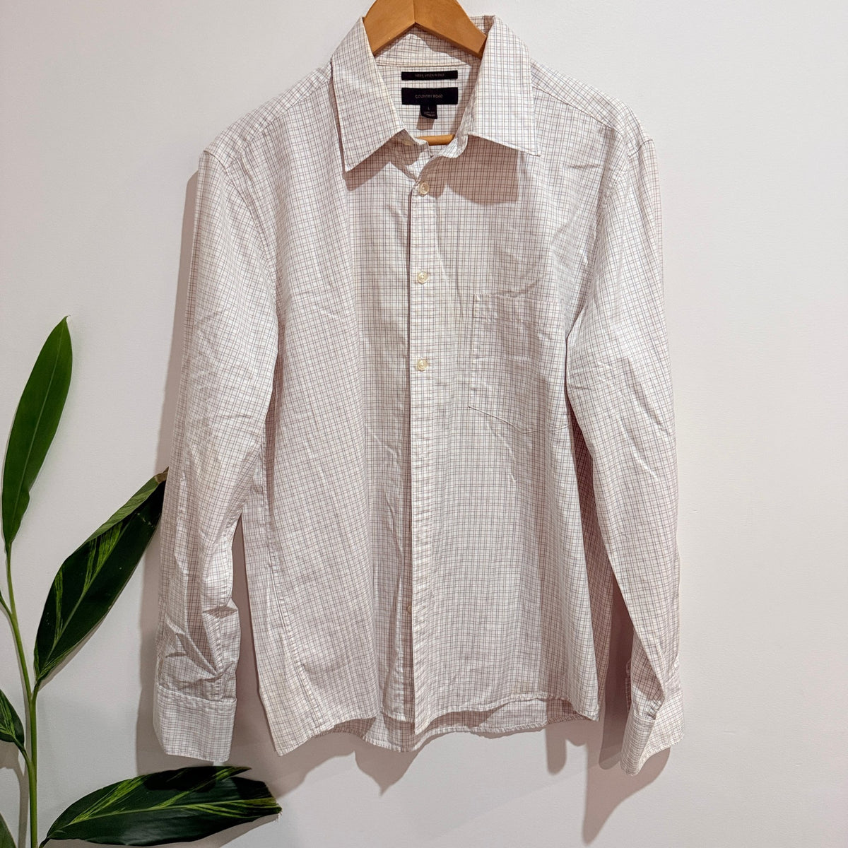 Country Road Mens White Check Slim Fit Long Sleeve Shirt Size L