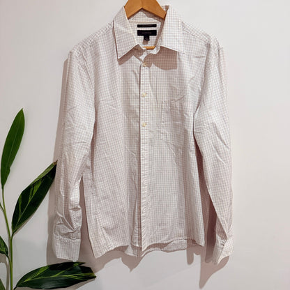 Country Road Mens White Check Slim Fit Long Sleeve Shirt Size L