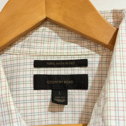 Country Road Mens White Check Slim Fit Long Sleeve Shirt Size L