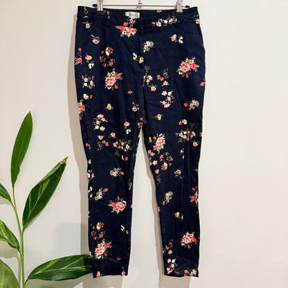 Capture Navy Floral Print Cotton Stretch Pants Size 10