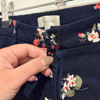 Capture Navy Floral Print Cotton Stretch Pants Size 10