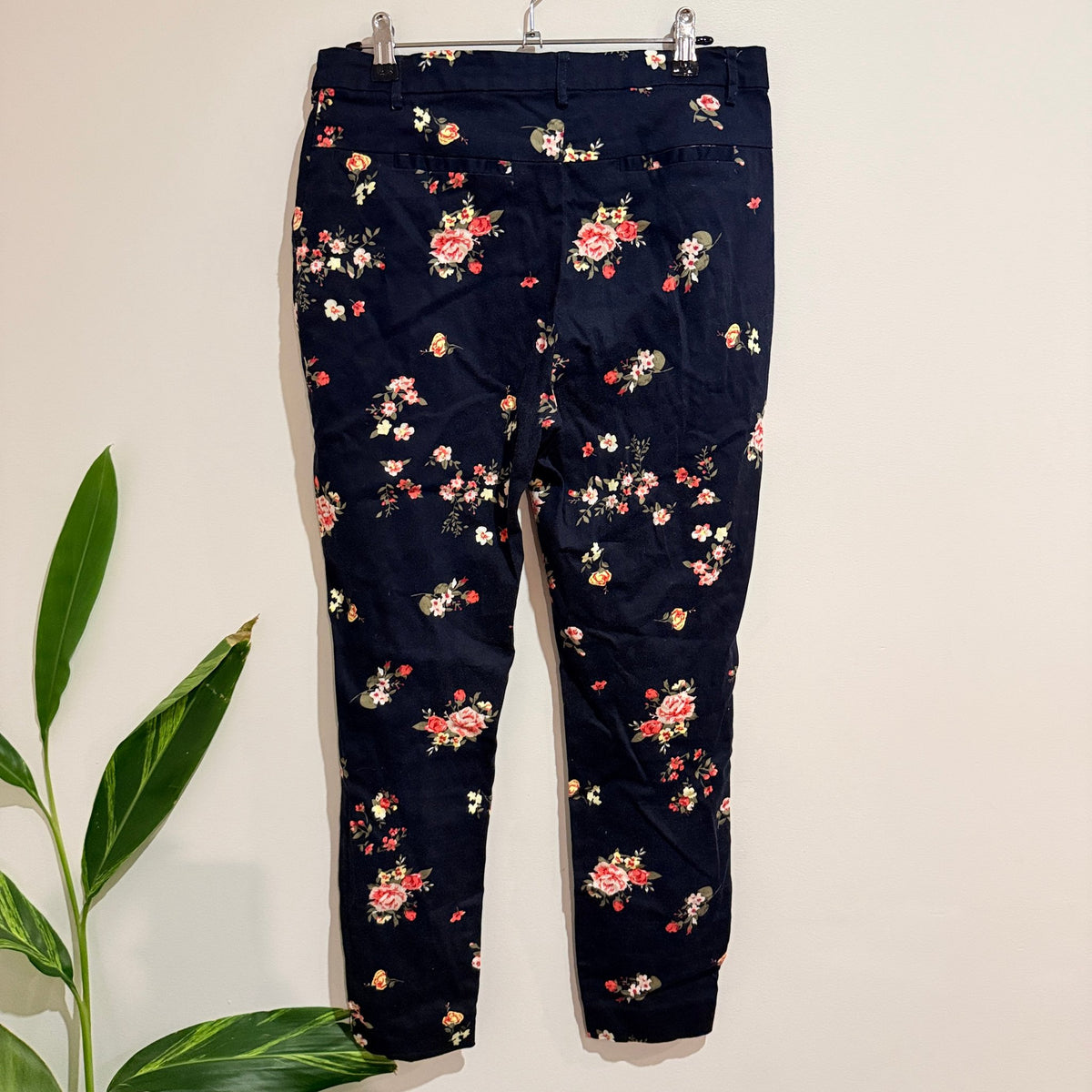 Capture Navy Floral Print Cotton Stretch Pants Size 10