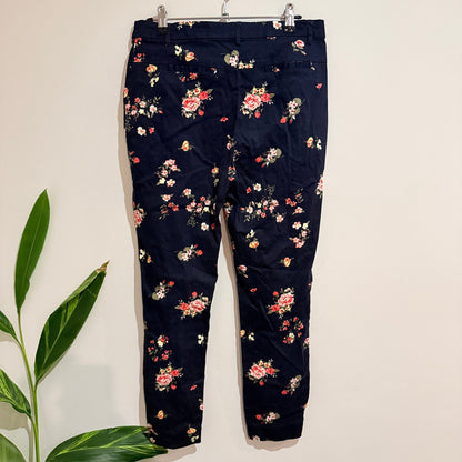 Capture Navy Floral Print Cotton Stretch Pants Size 10