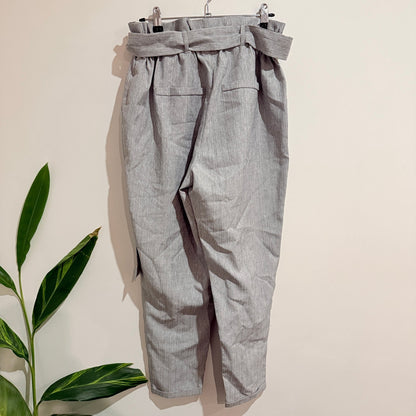 Dotti Grey Paperbag Waist Tie Belt Tapered Pants Size 10