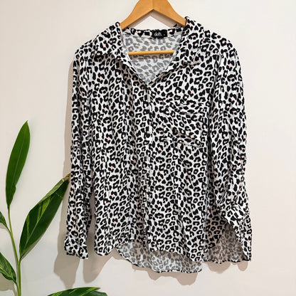 Dotti Black & White Leopard Print Long Sleeve Shirt Size 14