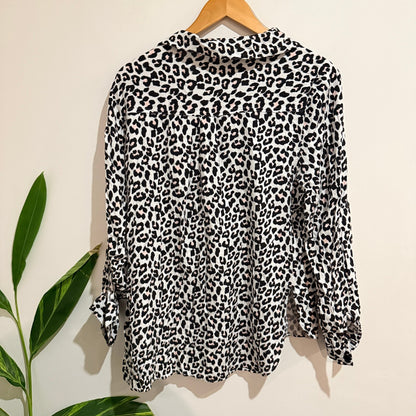 Dotti Black & White Leopard Print Long Sleeve Shirt Size 14