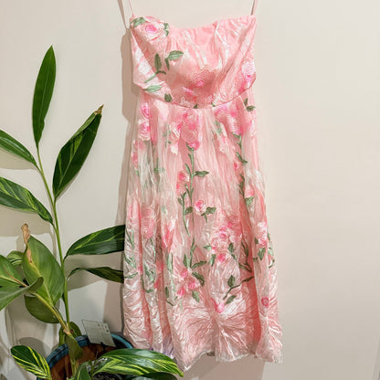 MOTF Pink Floral Embroidered Strapless Mini Dress  | U/Arm to U/Arm 36cm