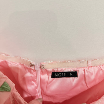 MOTF Pink Floral Embroidered Strapless Mini Dress  | U/Arm to U/Arm 36cm