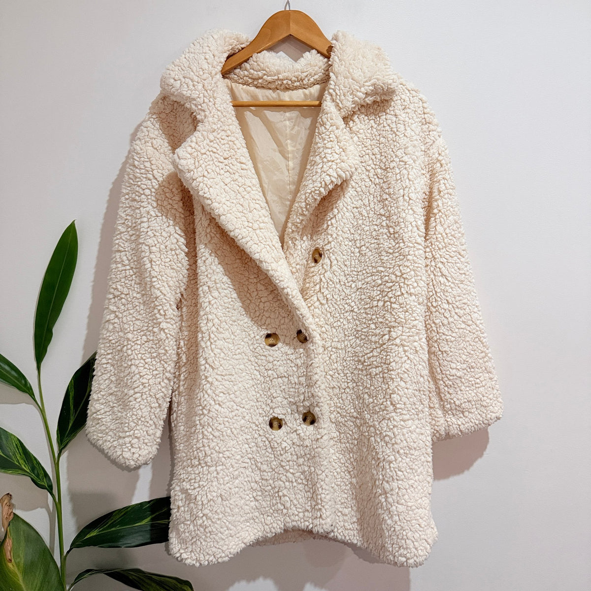 SHEIN Cream Teddy Fleece Double Breasted Coat - 55cm u/arm
