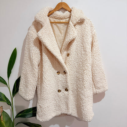 SHEIN Cream Teddy Fleece Double Breasted Coat - 55cm u/arm
