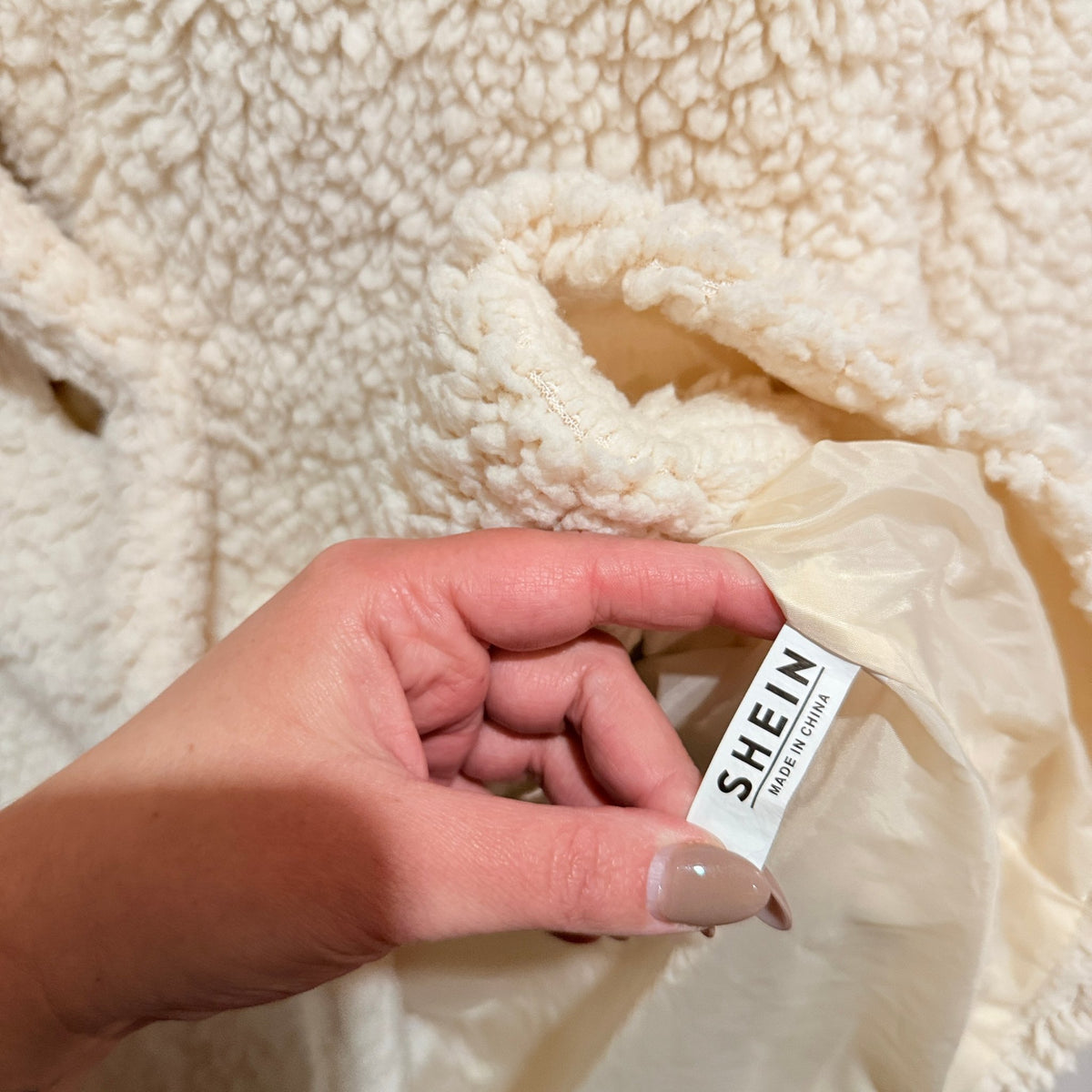 SHEIN Cream Teddy Fleece Double Breasted Coat - 55cm u/arm