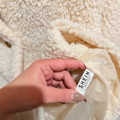 SHEIN Cream Teddy Fleece Double Breasted Coat - 55cm u/arm