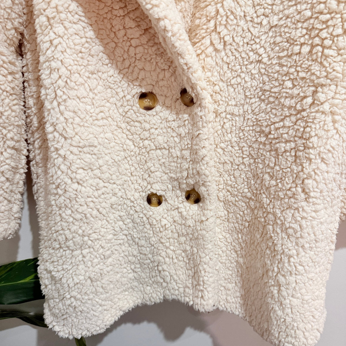 SHEIN Cream Teddy Fleece Double Breasted Coat - 55cm u/arm