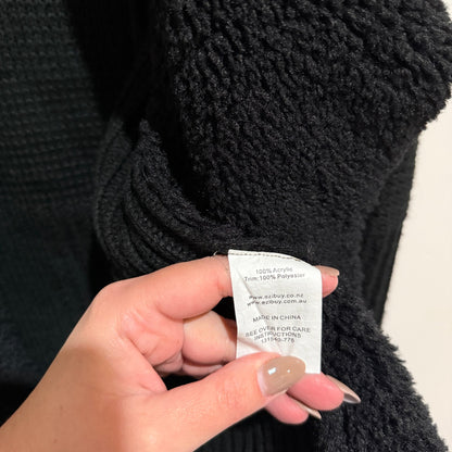 Capture Size L Black Sherpa Collar Waterfall Knit Cardigan