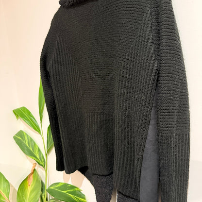 Capture Size L Black Sherpa Collar Waterfall Knit Cardigan