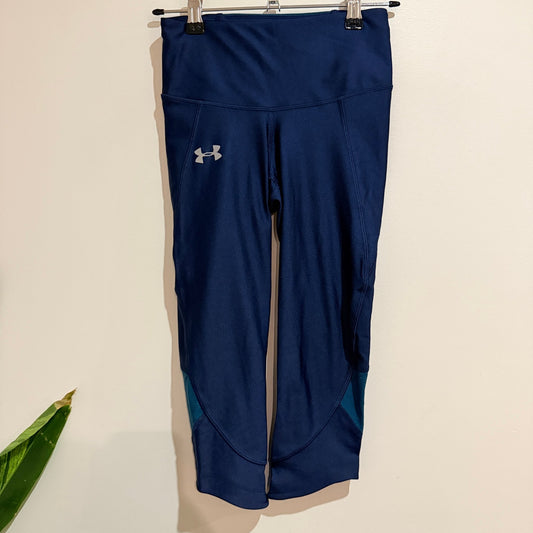 Under Armour HeatGear Navy & Teal Compression Crop Leggings Size S