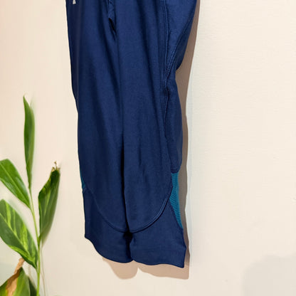 Under Armour HeatGear Navy & Teal Compression Crop Leggings Size S