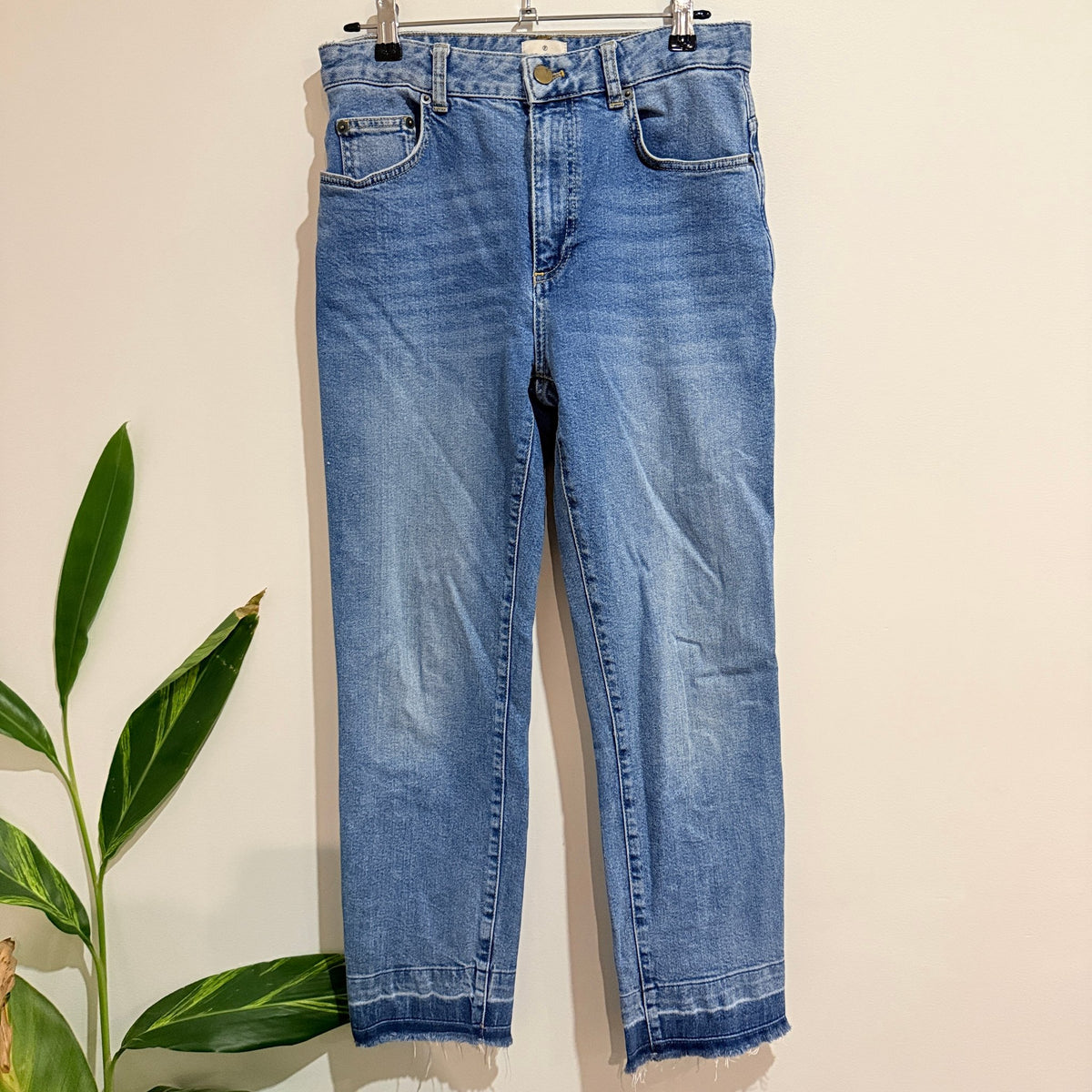 French Connection Light Wash Raw Hem Straight Leg Jeans Size 10