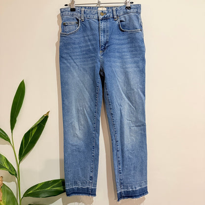 French Connection Light Wash Raw Hem Straight Leg Jeans Size 10
