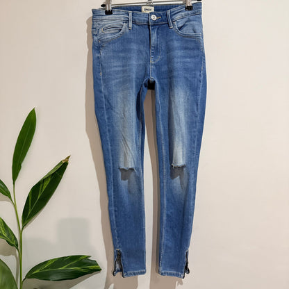 ONLY Blue Ripped Knee Zip Ankle Skinny Jeans Size 27/32 | Waist 70cm