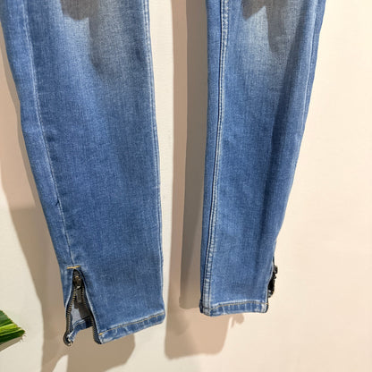ONLY Blue Ripped Knee Zip Ankle Skinny Jeans Size 27/32 | Waist 70cm