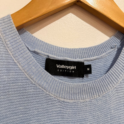 Valleygirl Light Blue Ribbed Knit Lace Up Sleeveless Top Size M (S Fit)