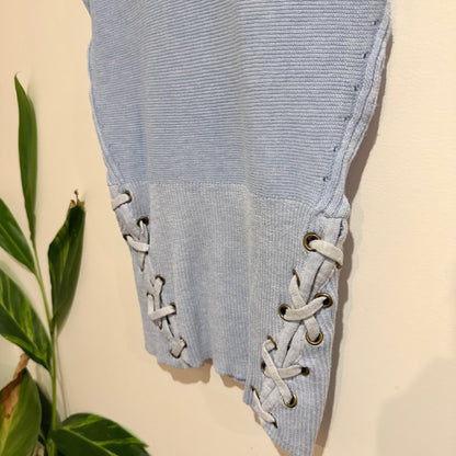 Valleygirl Light Blue Ribbed Knit Lace Up Sleeveless Top Size M (S Fit)