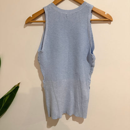 Valleygirl Light Blue Ribbed Knit Lace Up Sleeveless Top Size M (S Fit)