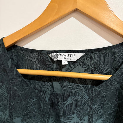 Whistle Petite Dark Green Palm Print Short Sleeve Top Size 10