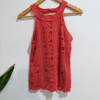 Dorothy Perkins Coral Crochet Lace Sleeveless Top Size 12