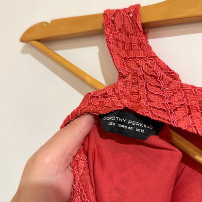 Dorothy Perkins Coral Crochet Lace Sleeveless Top Size 12