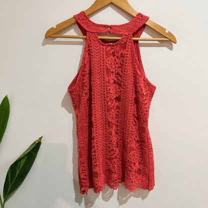 Dorothy Perkins Coral Crochet Lace Sleeveless Top Size 12