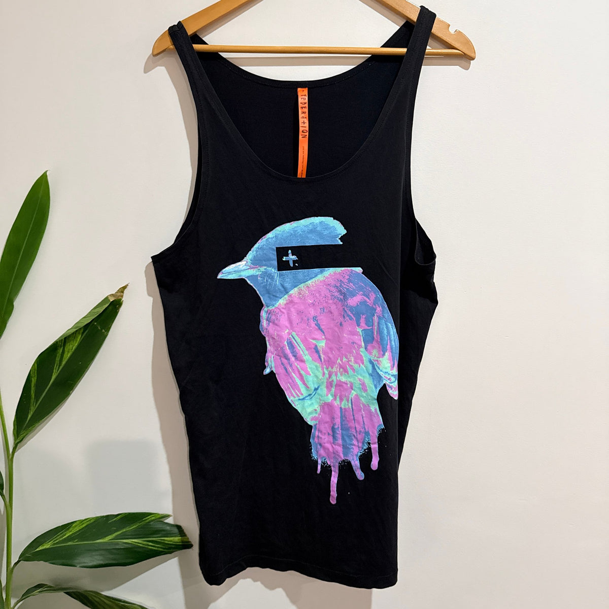 Federation Black Painted Bird Print Tank Mini Dress - Size M