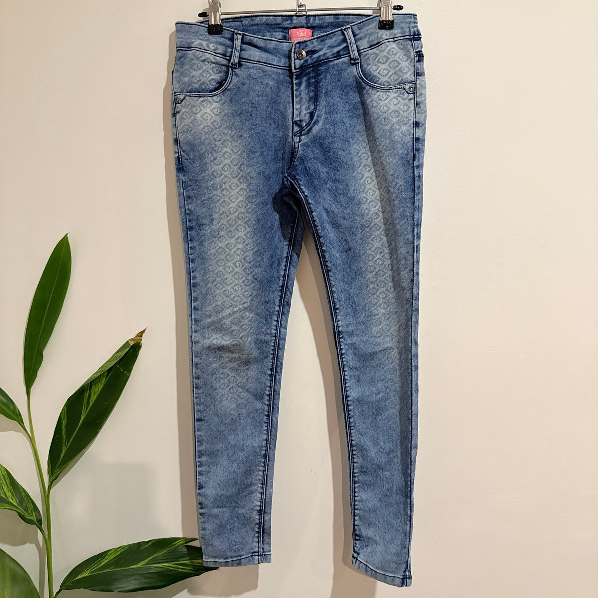MSG Blue Acid Wash Patterned Ankle Skinny Jeans | Waist 76cm