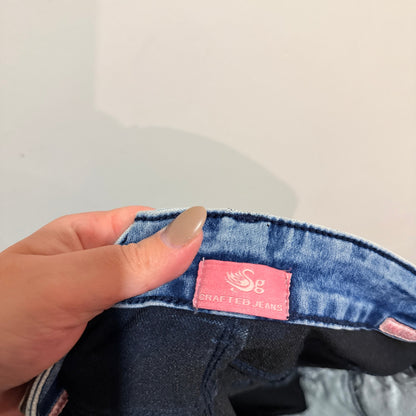 MSG Blue Acid Wash Patterned Ankle Skinny Jeans | Waist 76cm