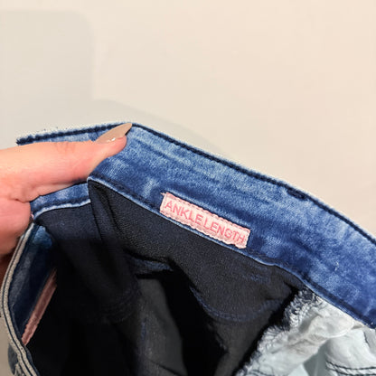 MSG Blue Acid Wash Patterned Ankle Skinny Jeans | Waist 76cm