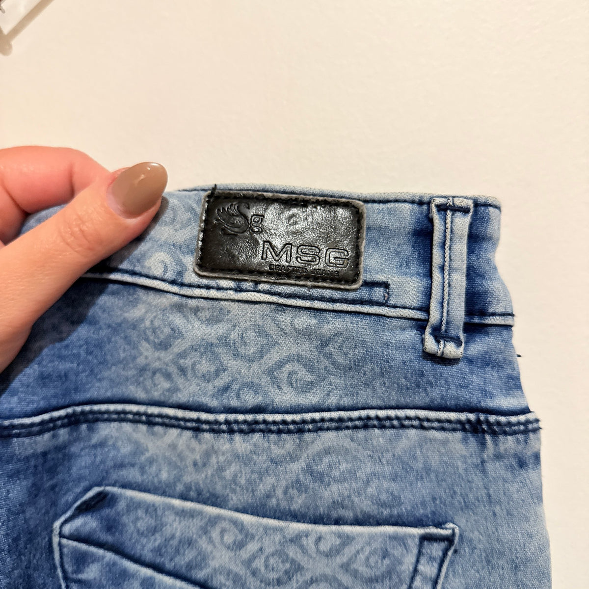 MSG Blue Acid Wash Patterned Ankle Skinny Jeans | Waist 76cm