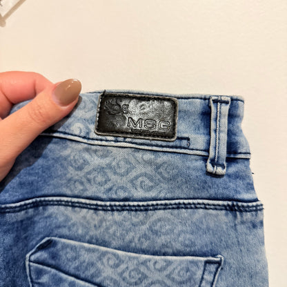 MSG Blue Acid Wash Patterned Ankle Skinny Jeans | Waist 76cm
