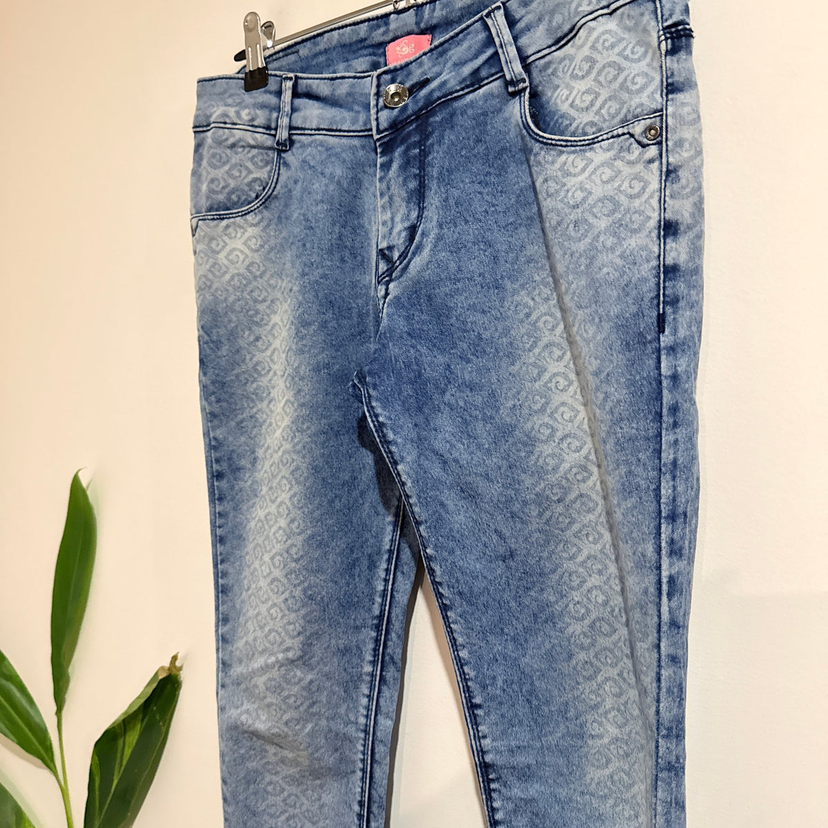 MSG Blue Acid Wash Patterned Ankle Skinny Jeans | Waist 76cm