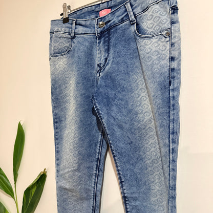 MSG Blue Acid Wash Patterned Ankle Skinny Jeans | Waist 76cm