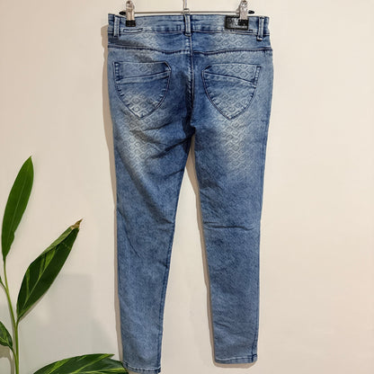 MSG Blue Acid Wash Patterned Ankle Skinny Jeans | Waist 76cm