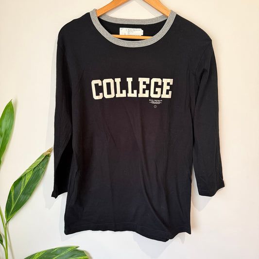 Black Chocolate Black College Print 3/4 Sleeve Ringer Tee | U/Arm to U/Arm 51cm